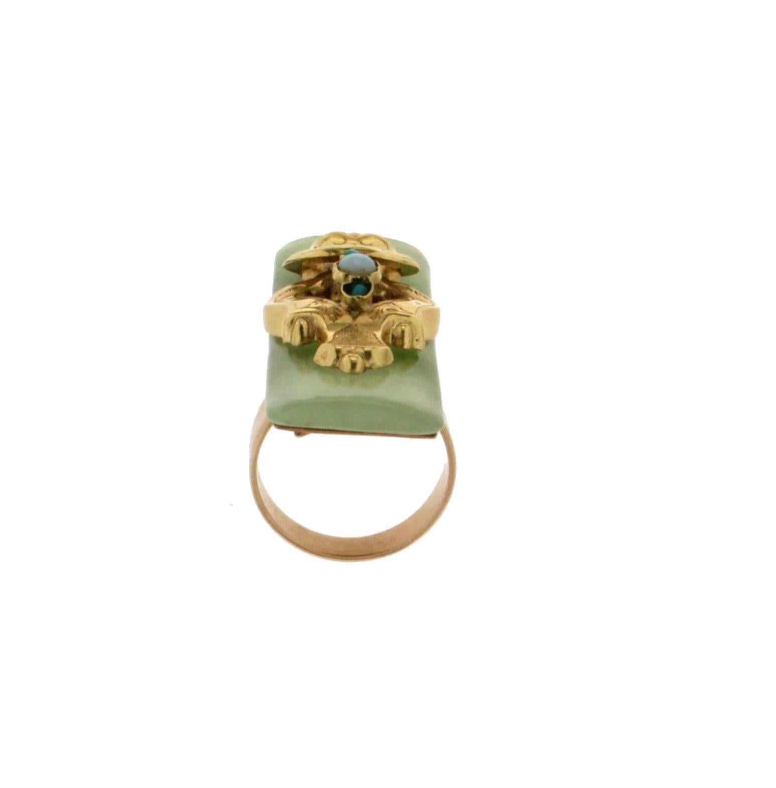 Jade 9 karat Yellow Gold Cocktail Ring In New Condition In Marcianise, IT
