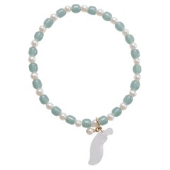 Pulsera elástica de jade y akoya con colgante de jadeíta 7 1/2" Pequeña a mediana