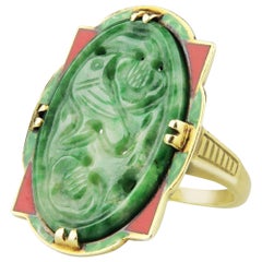 Jade and 14 Karat Gold Art Deco Ring