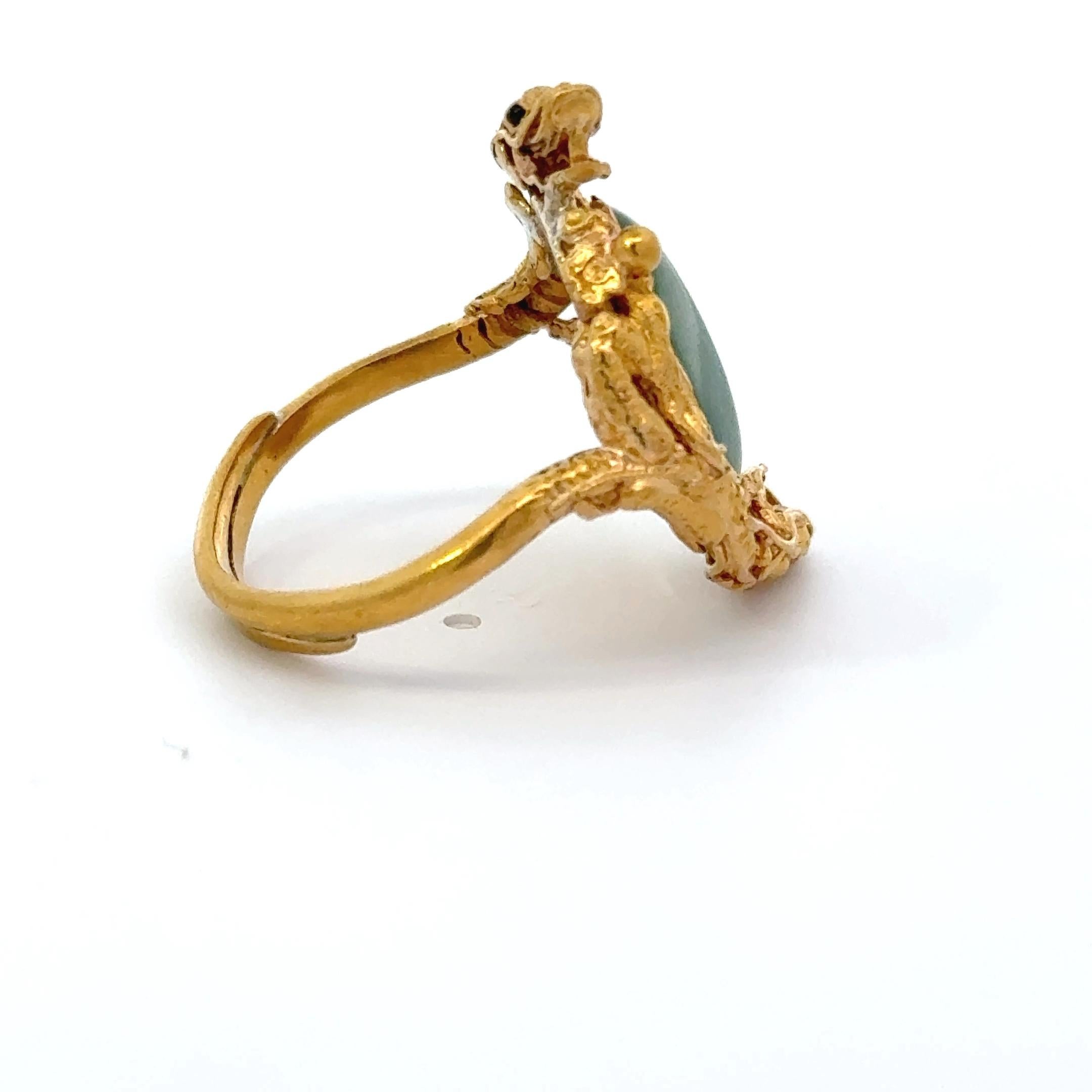 Women's Jade and 14K Yellow Gold Vintage Dragon Ring