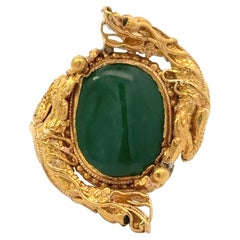 Anillo Dragón Vintage de Jade y Oro Amarillo de 14K