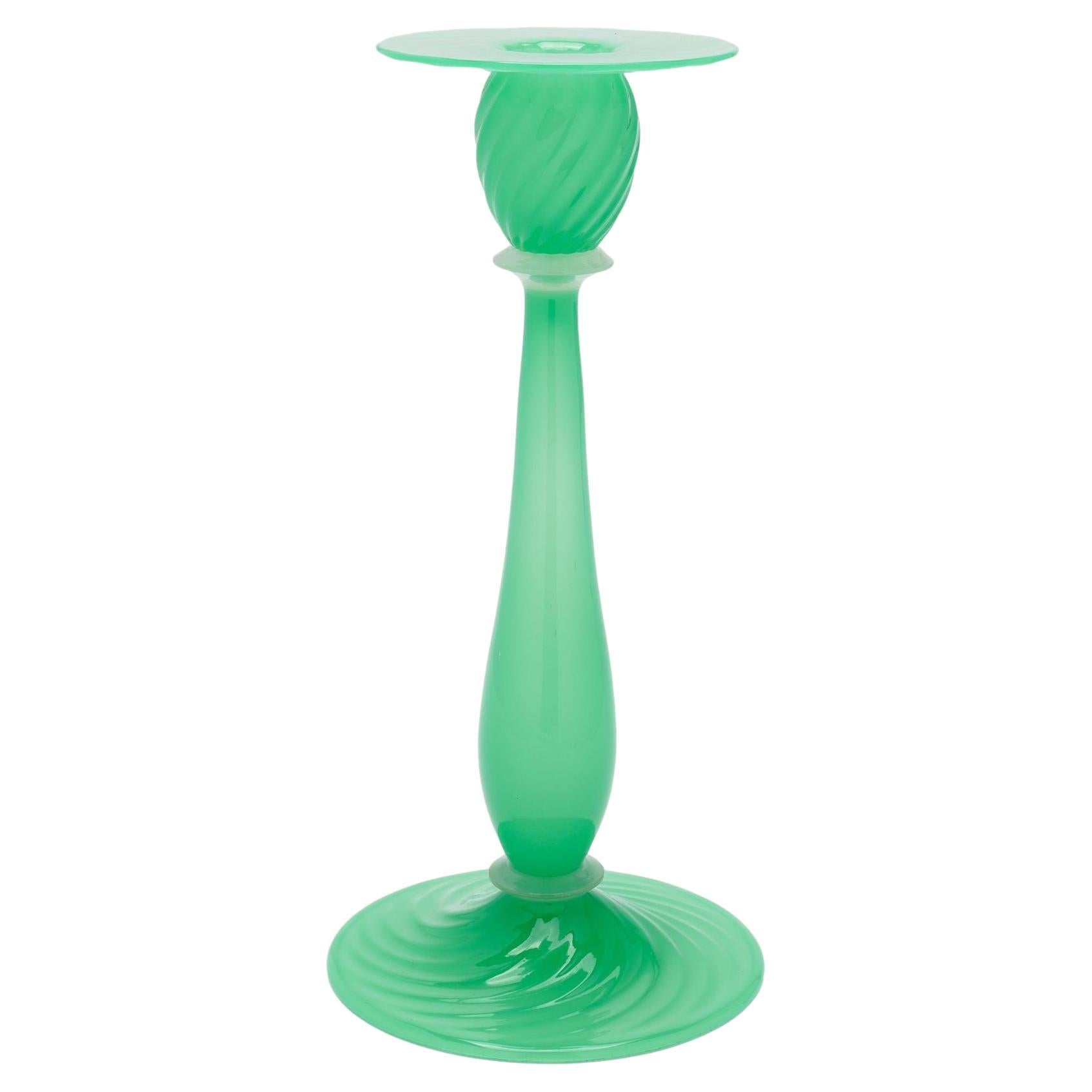 Jade and alabaster glass candlestick by Steuben, 1900's