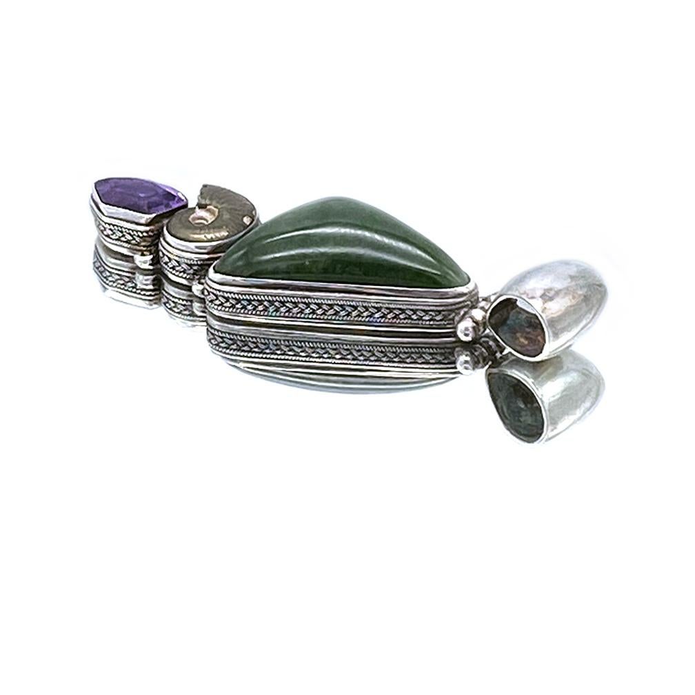 Mixed Cut Jade and Amethyst Gemstone Pendant with Sterling Silver Collar Necklace