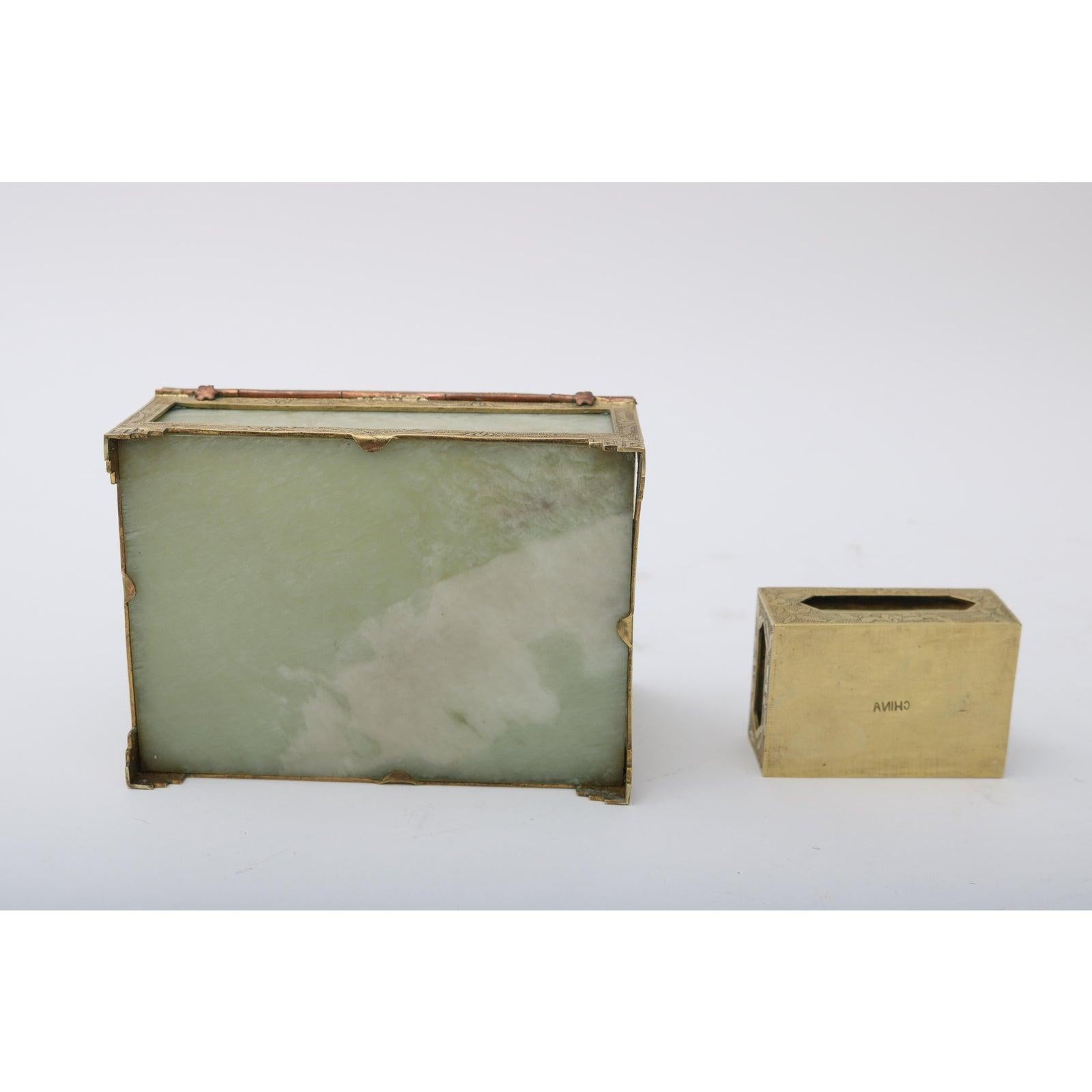 Art Deco Jade and Brass Box and Match Box