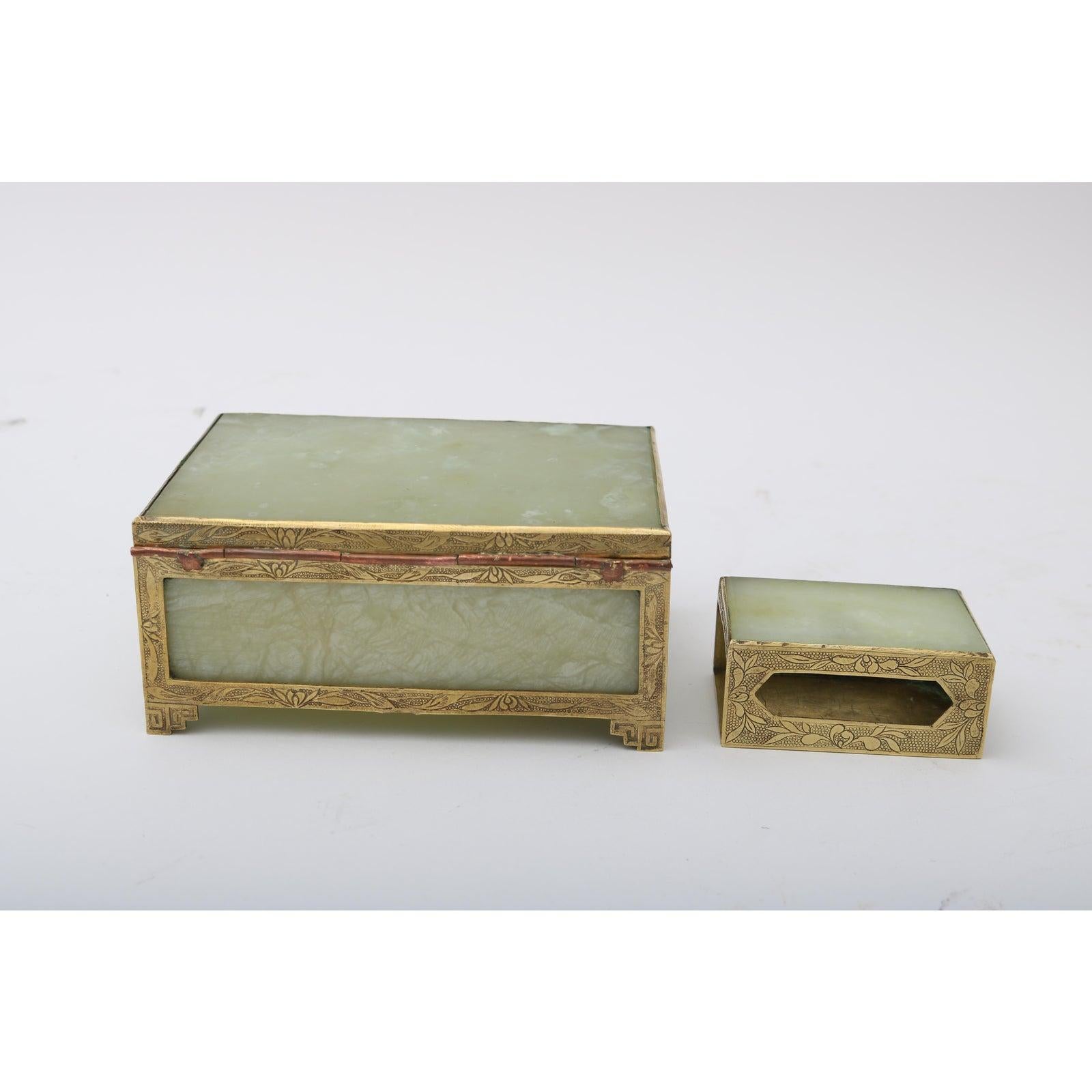 Chinese Jade and Brass Box and Match Box