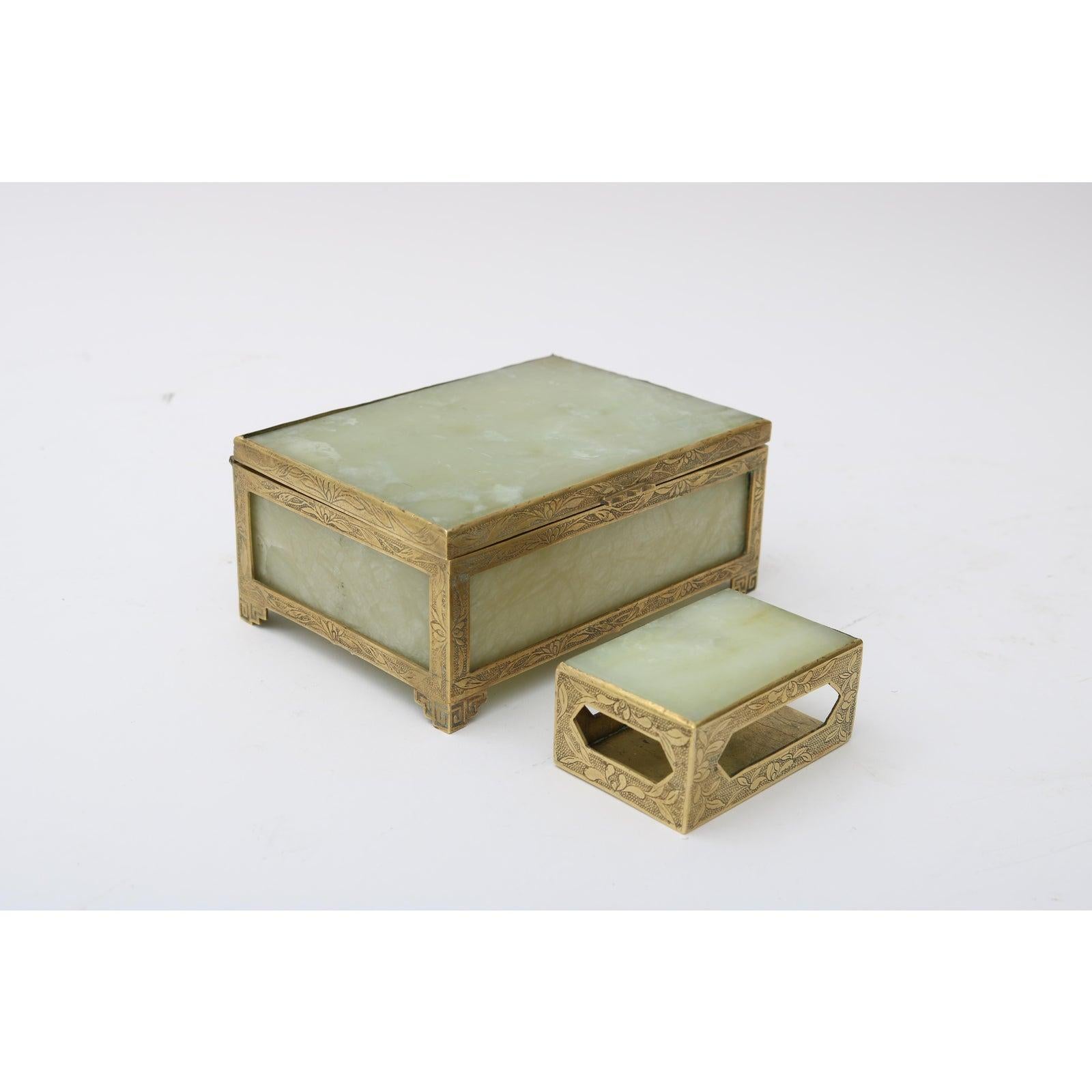 Jade and Brass Box and Match Box In Good Condition In West Palm Beach, FL