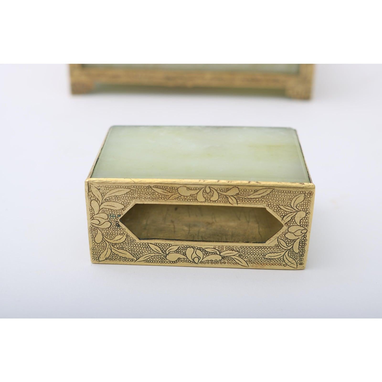 20th Century Jade and Brass Box and Match Box