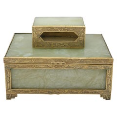Antique Jade and Brass Box and Match Box
