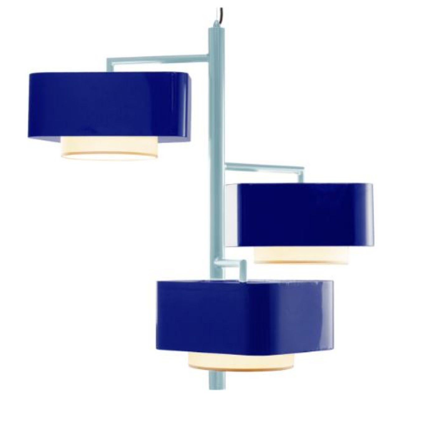 Jade and Cobalt Carousel I suspension lamp by Dooq
Dimensions: W 97 x D 97 x H 86 cm
Materials: lacquered metal.
abat-jour: cotton
Also available in different colors.

Information:
230V/50Hz
E27/3x20W LED
120V/60Hz
E26/3x15W LED
bulbs not
