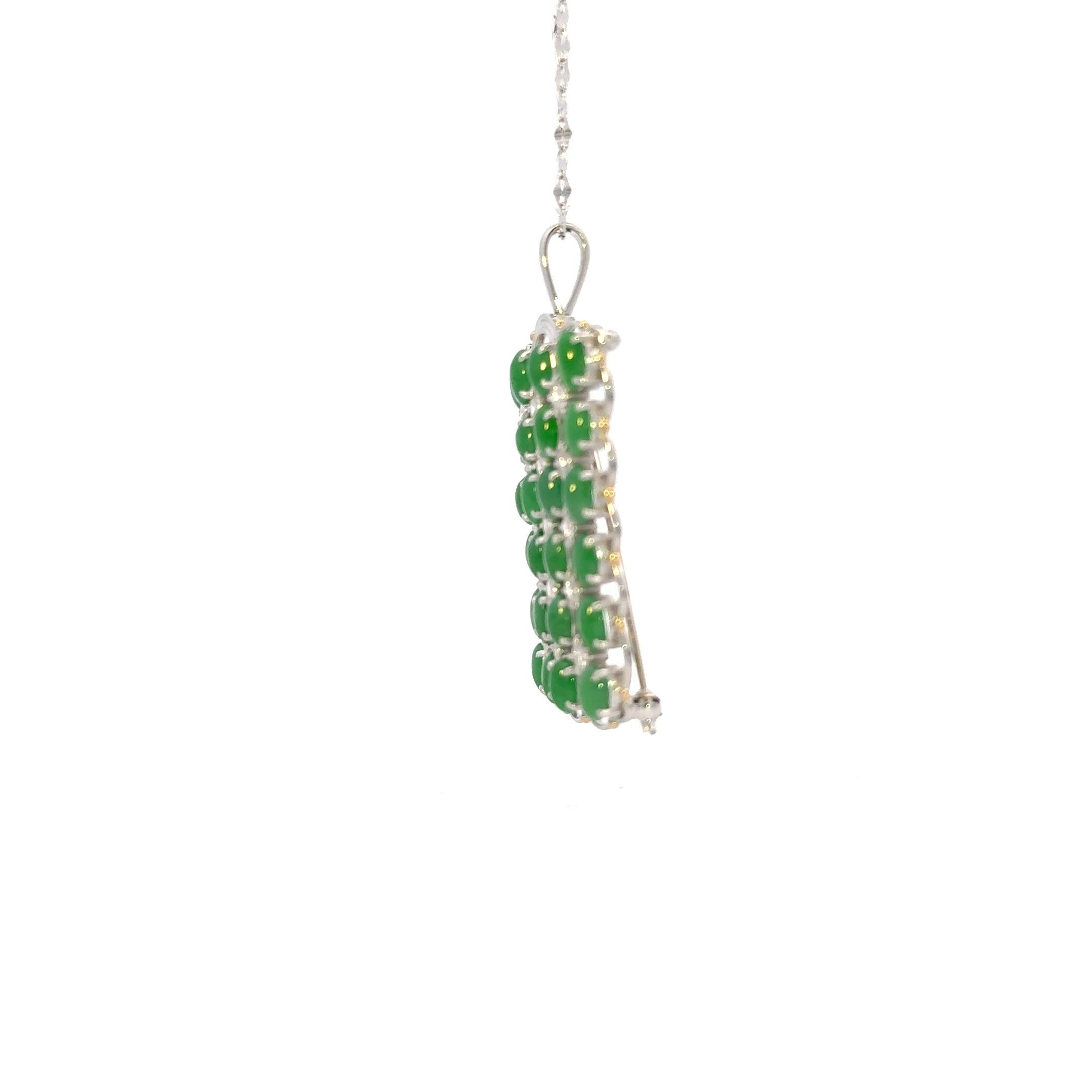 Modern Jade and Diamond Brooch/Pendant in 18K Gold For Sale