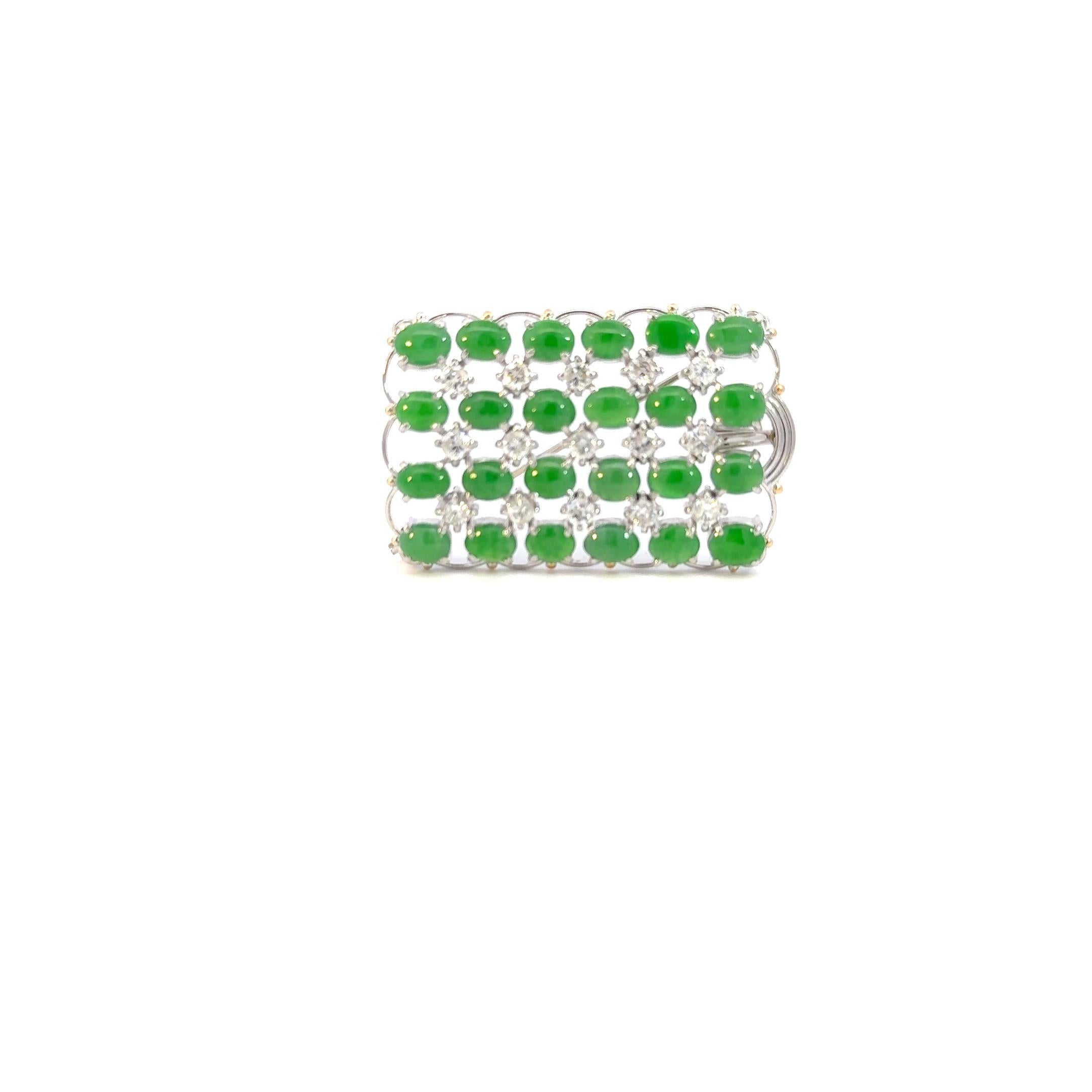 Oval Cut Jade and Diamond Brooch/Pendant in 18K Gold For Sale