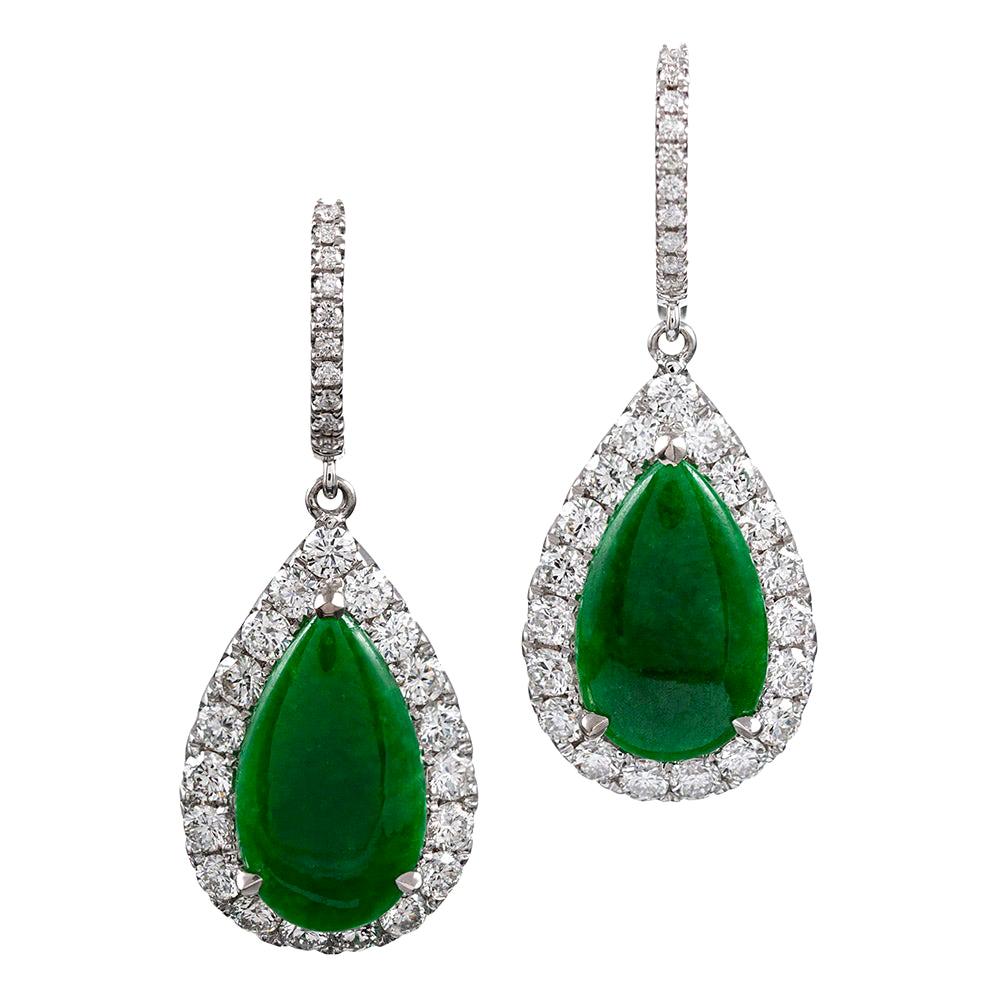 Jade and Diamond Cluster Drop Earrings