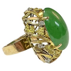Jade and Diamond Cocktail Ring, 14K Yellow Gold