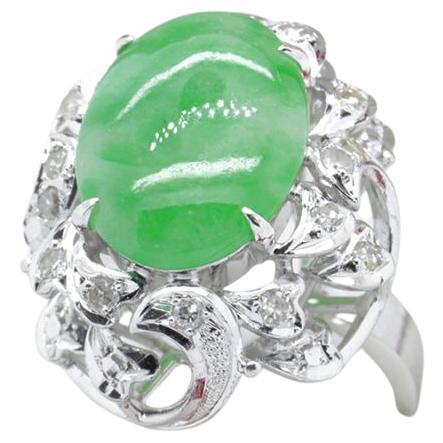 Jade and Diamond Cocktail ring in White Gold For Sale