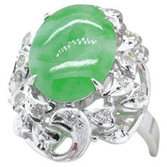 Vintage Jade and Diamond Cocktail ring in White Gold