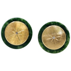 Retro Jade and Diamond Cufflinks in Gold