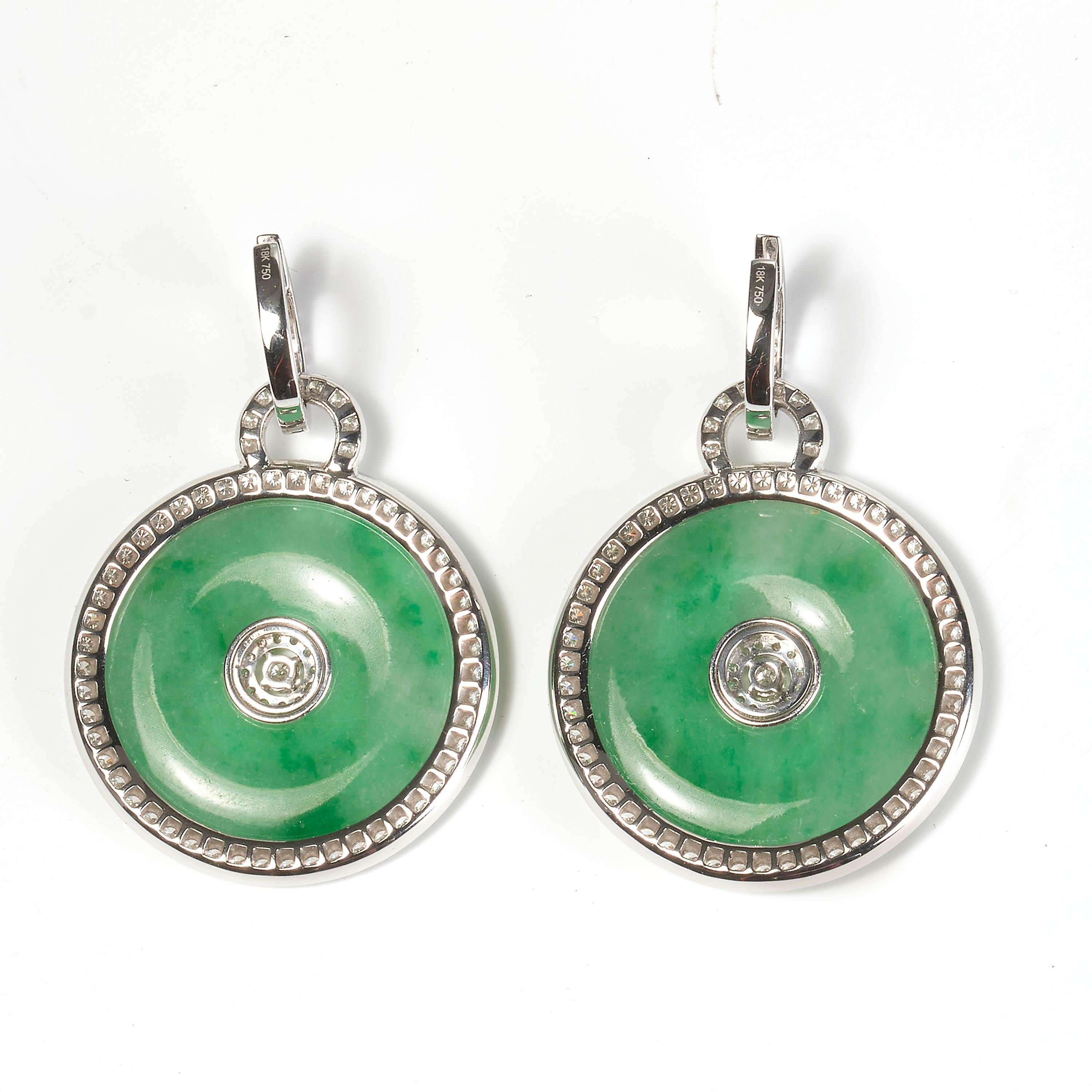Contemporary Jade and Diamond Drop Earrings, 4.50 Carats For Sale
