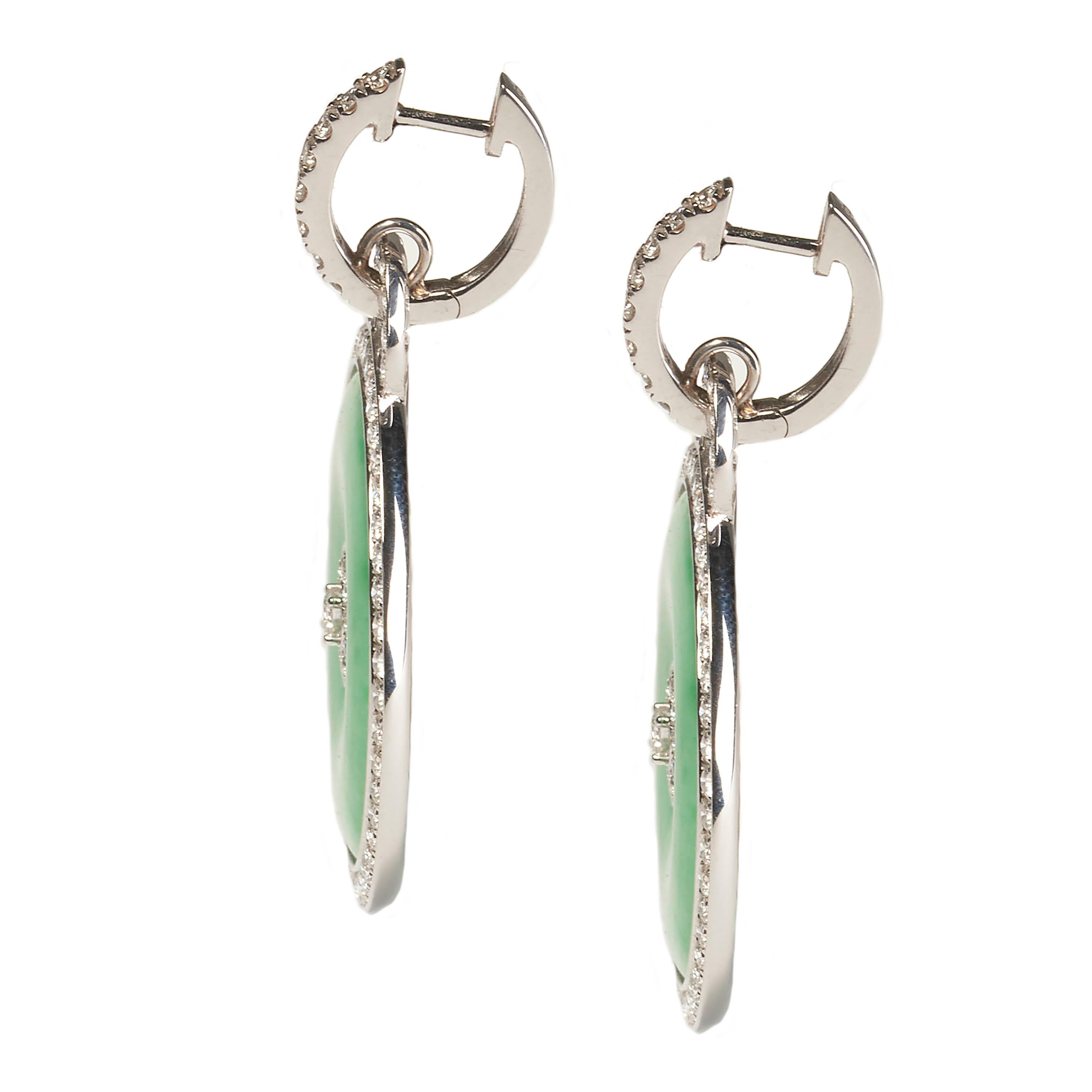 Brilliant Cut Jade and Diamond Drop Earrings, 4.50 Carats For Sale
