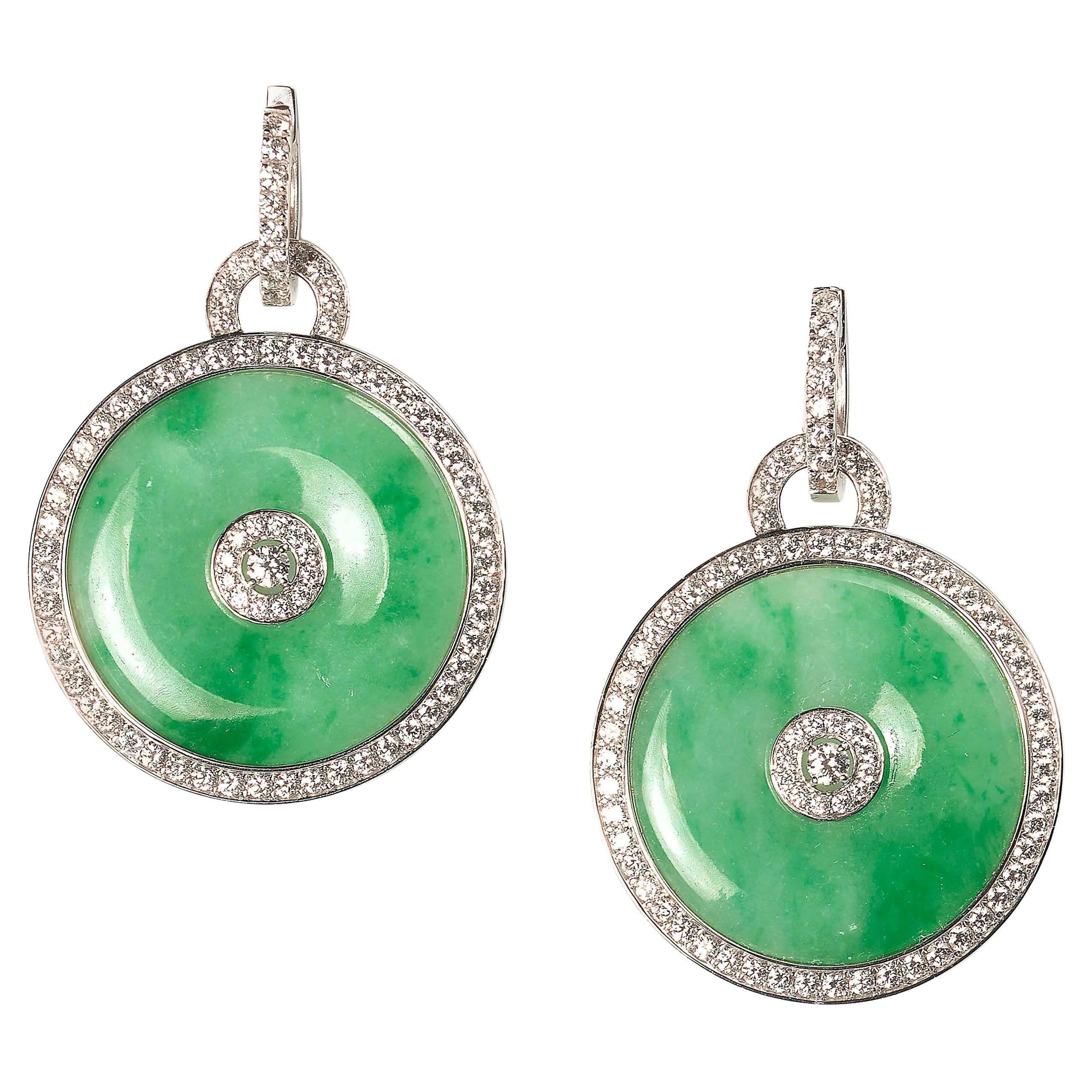 Jade and Diamond Drop Earrings, 4.50 Carats