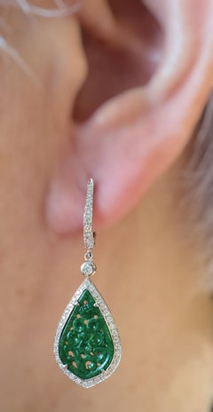 Jade and Diamond Earrings set in 18K White Gold Settings