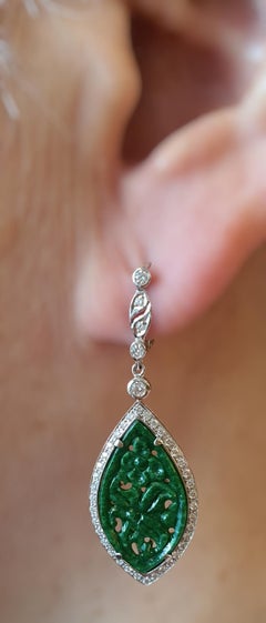 Jade and Diamond Earrings set in 18K White Gold Settings
