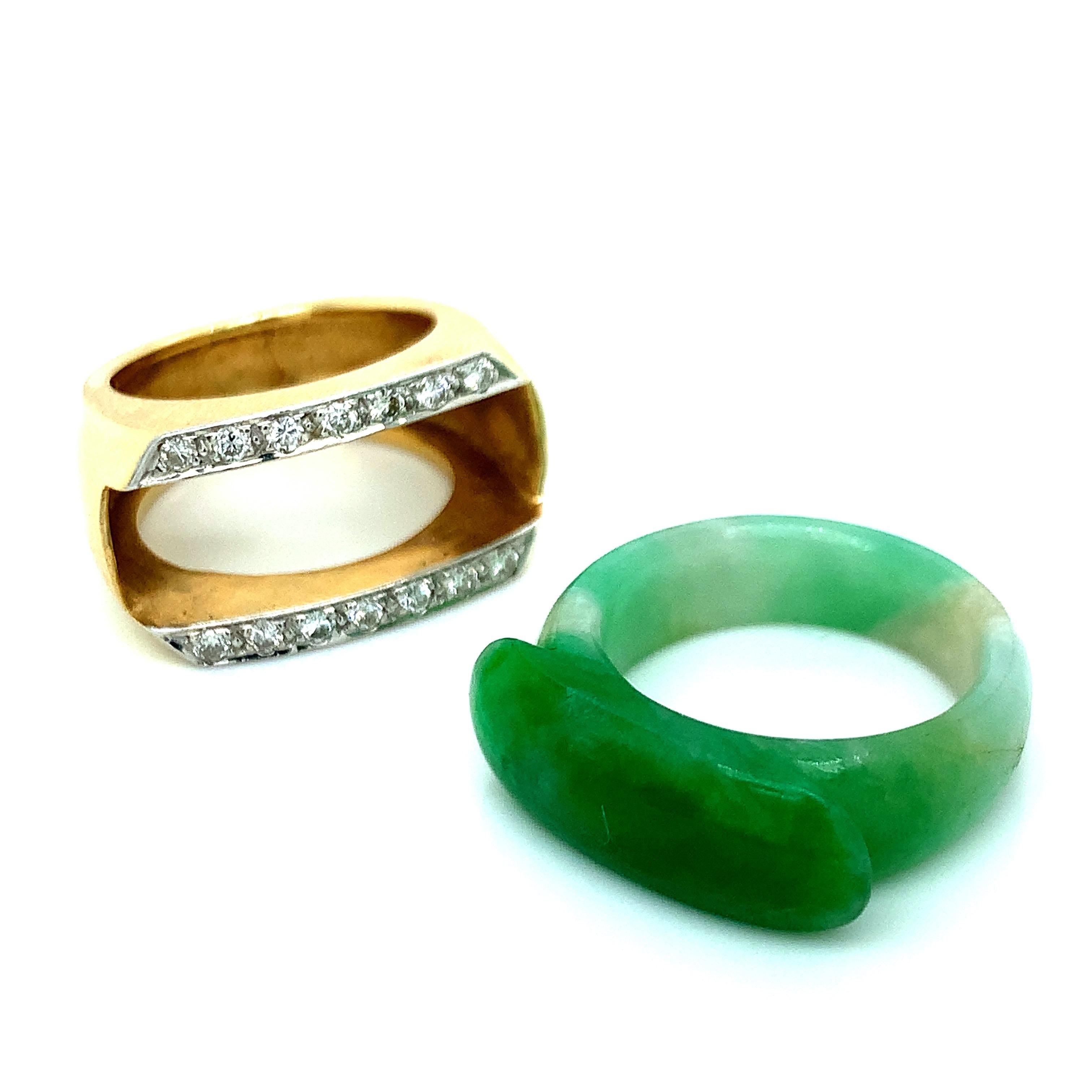 Jade and Diamond Gold Ring For Sale 1