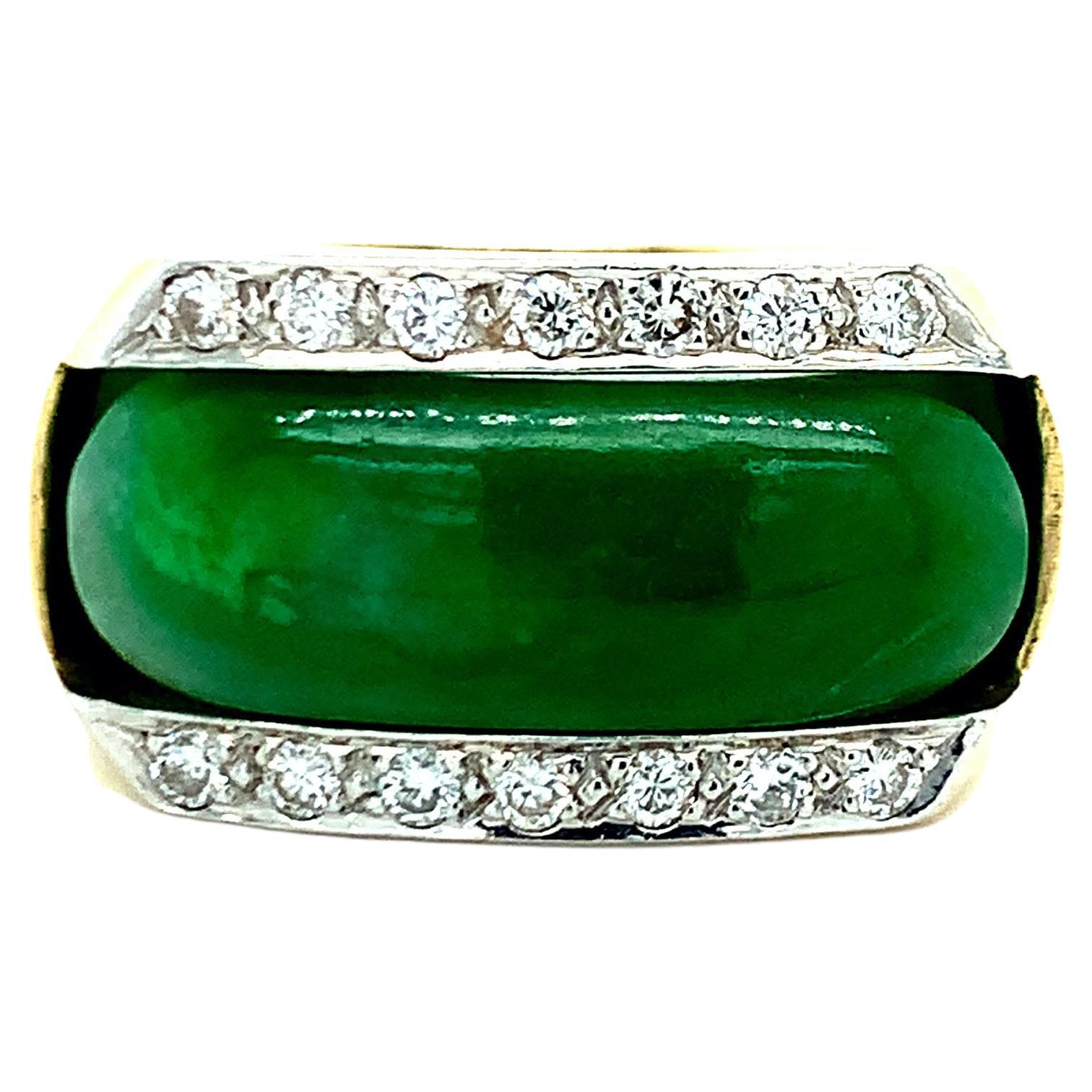 Jade and Diamond Gold Ring For Sale
