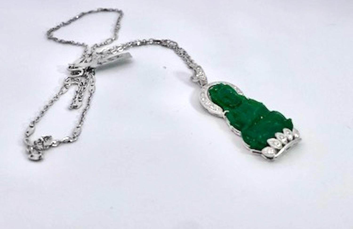 Jade and Diamond Guanyin Kwan Yin Pendant Platinum Chain For Sale 7