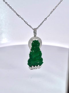 Jade and Diamond Guanyin Kwan Yin Pendant Platinum Chain