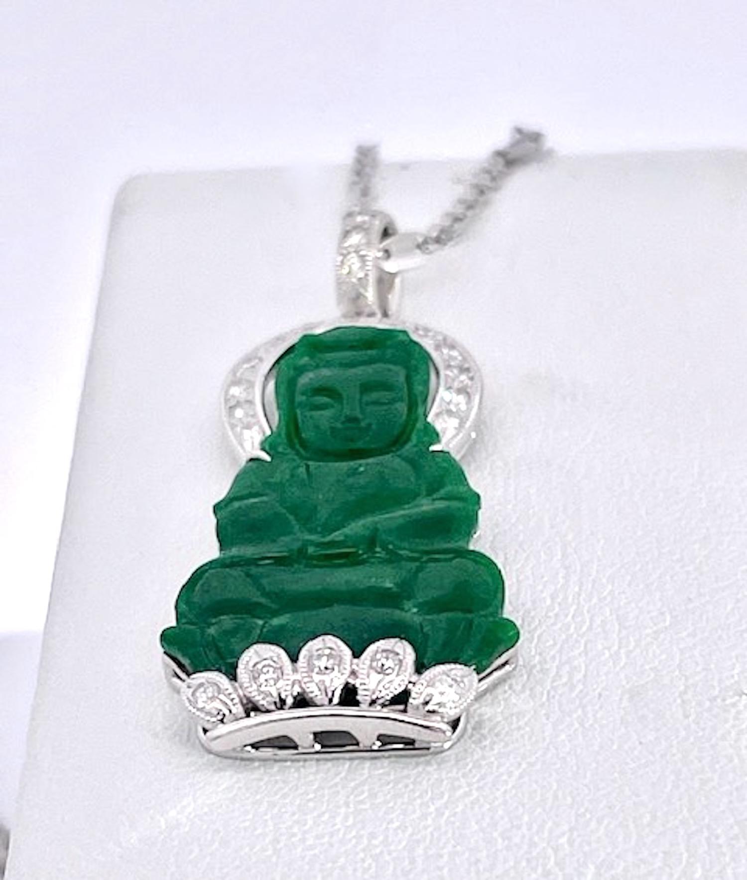 Jade and Diamond Guanyin Kwan Yin Pendant Platinum Chain For Sale 1
