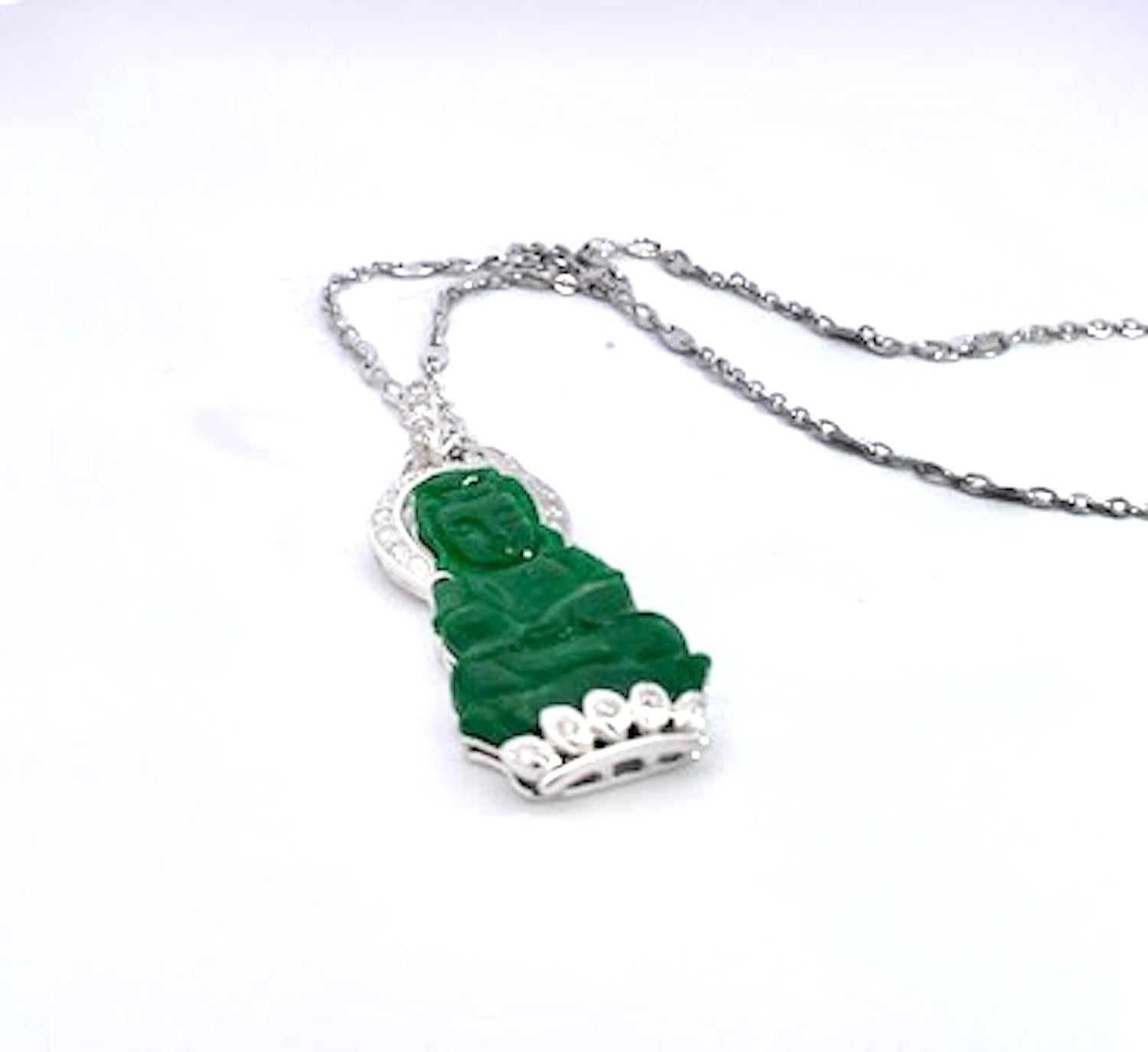 Jade and Diamond Guanyin Kwan Yin Pendant Platinum Chain For Sale 2