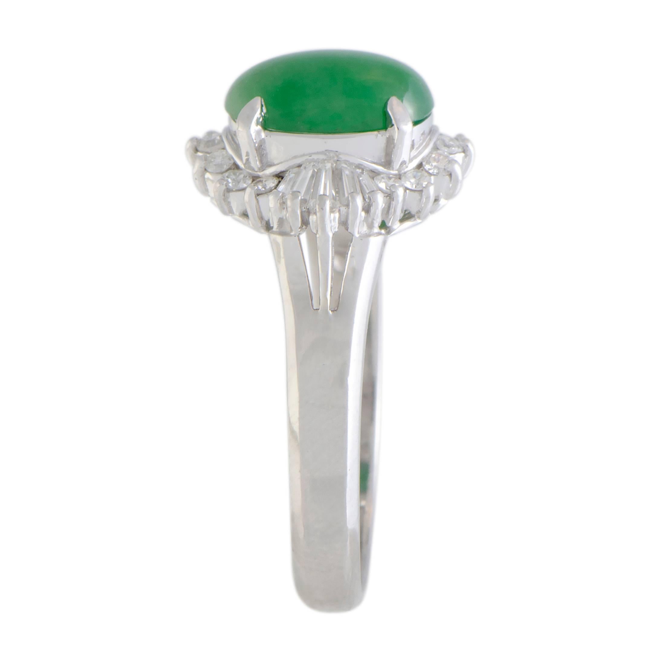 Oval Cut Jade and Diamond Platinum Cocktail Ring
