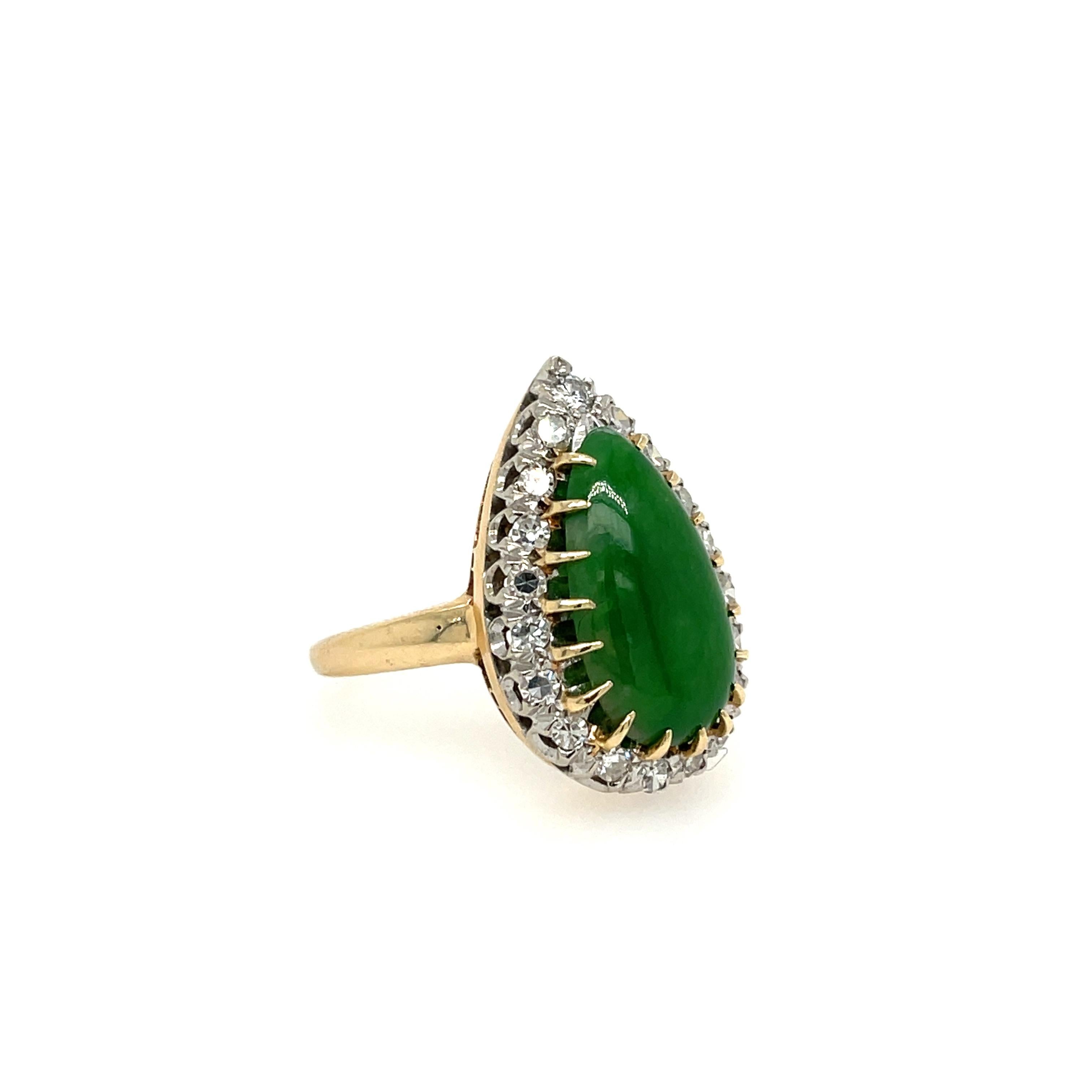 Anillo Jade y Diamante Oro Amarillo 14k Corte pera