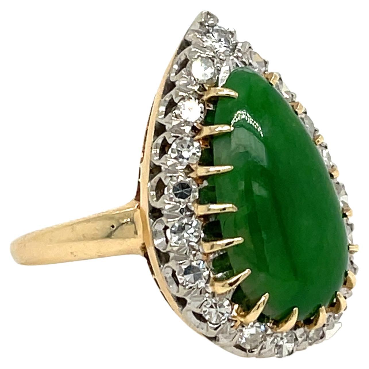 Anillo Jade y Diamante Oro Amarillo 14k