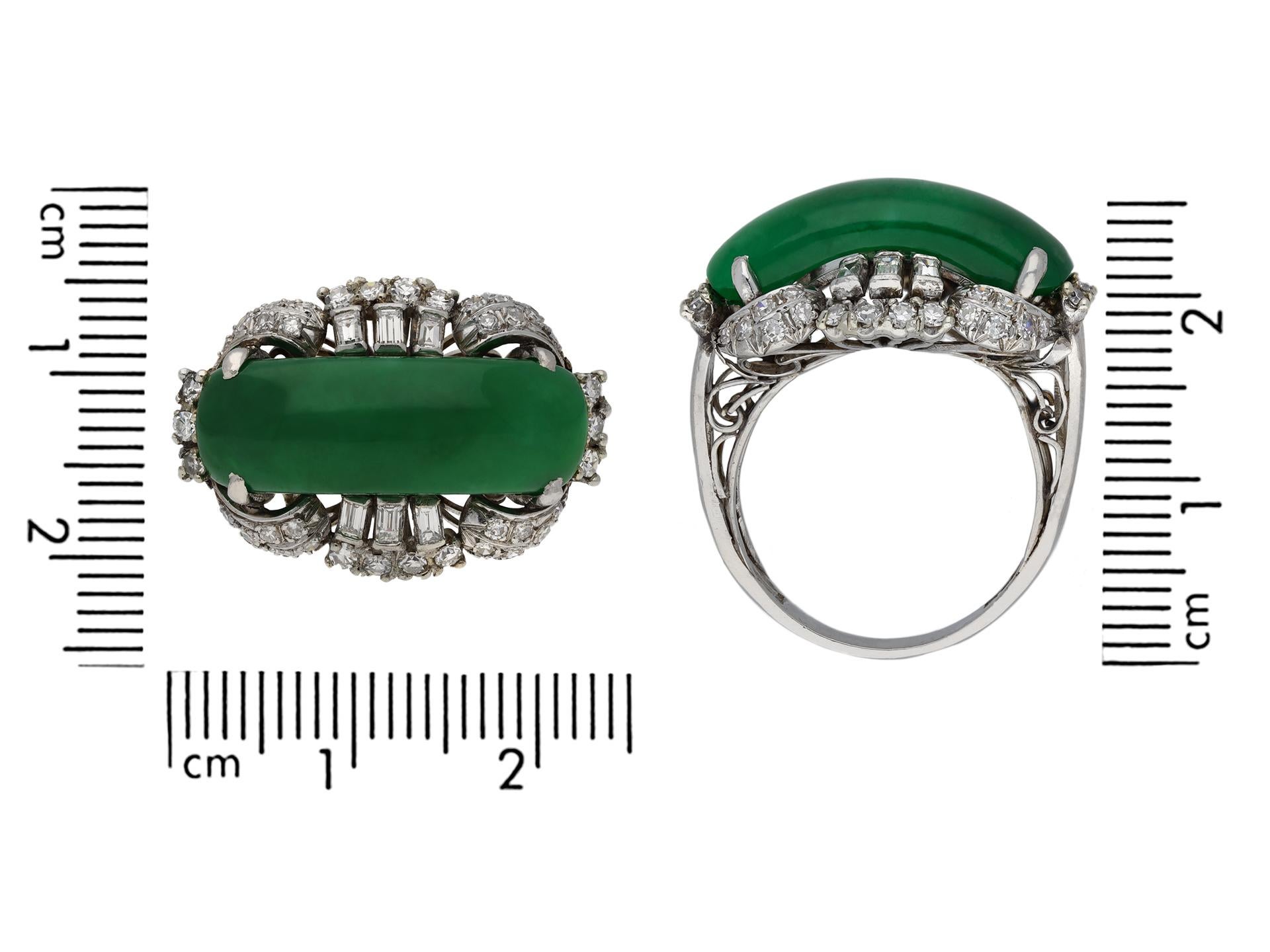 Cabochon Jade and diamond ring, circa 1950. For Sale