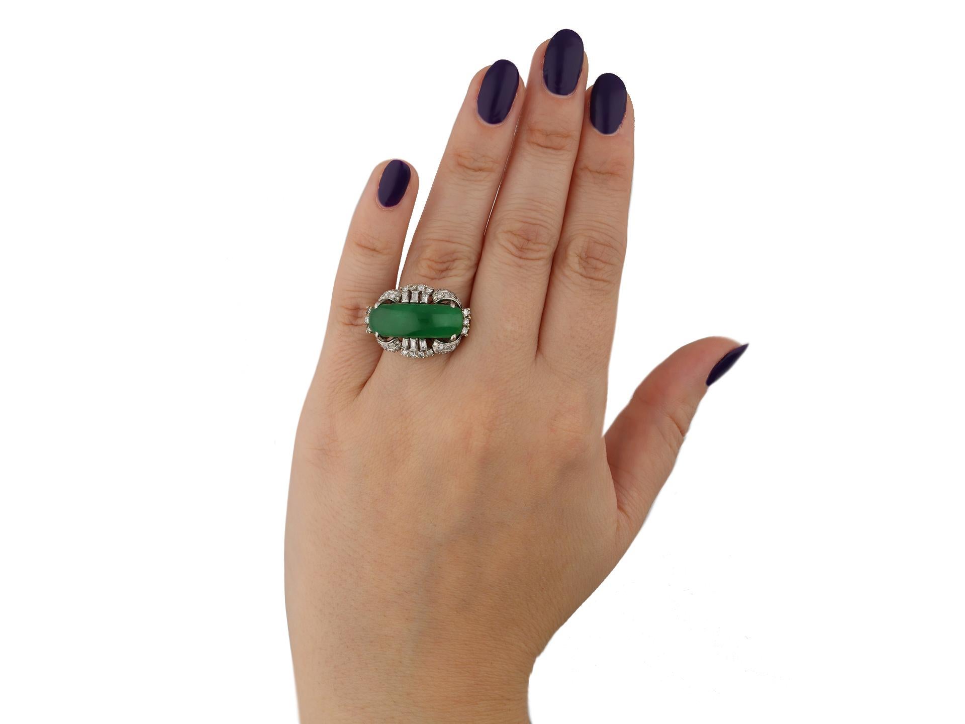 Jade and diamond ring, circa 1950. In Good Condition For Sale In London, GB