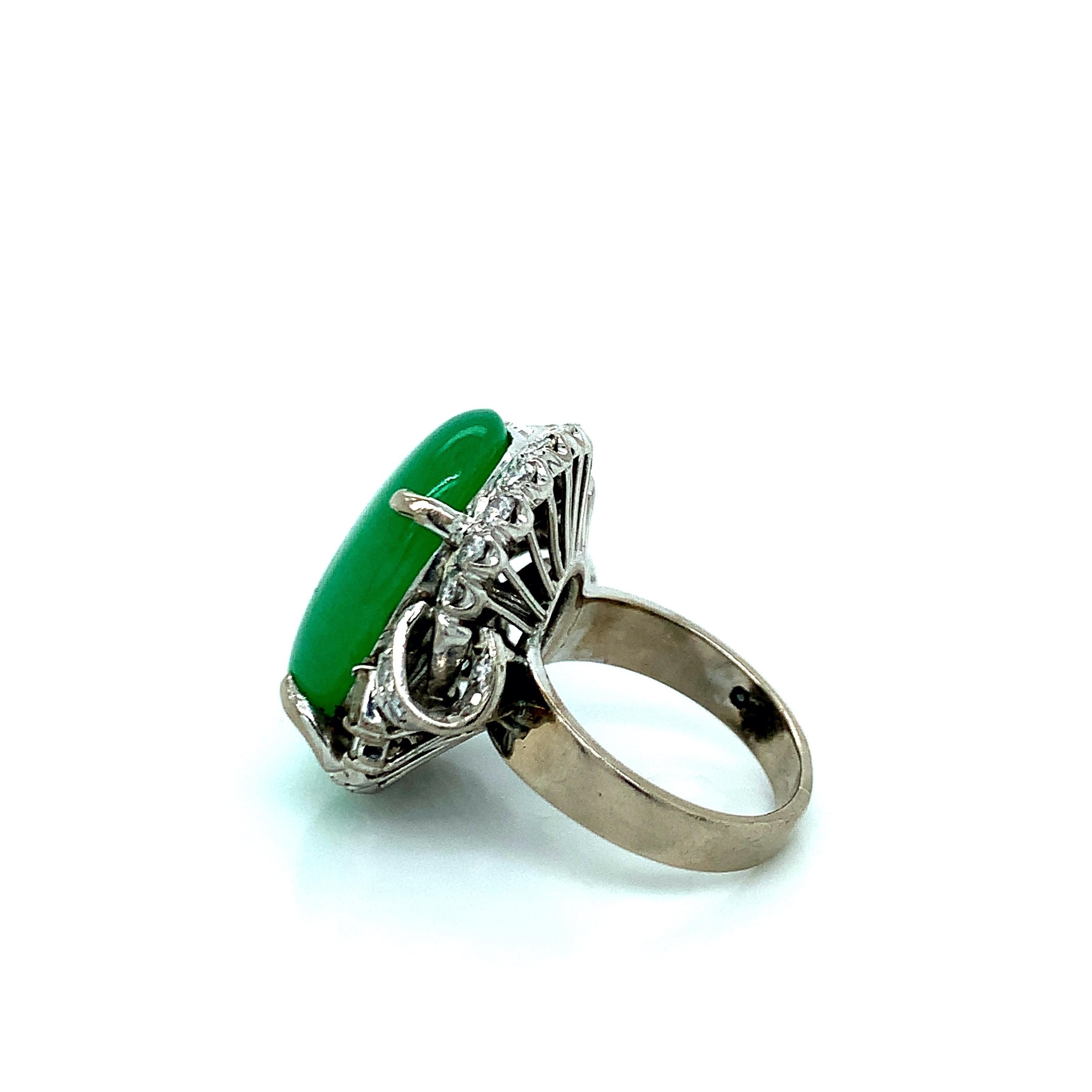 Cabochon Jade and Diamond Ring For Sale