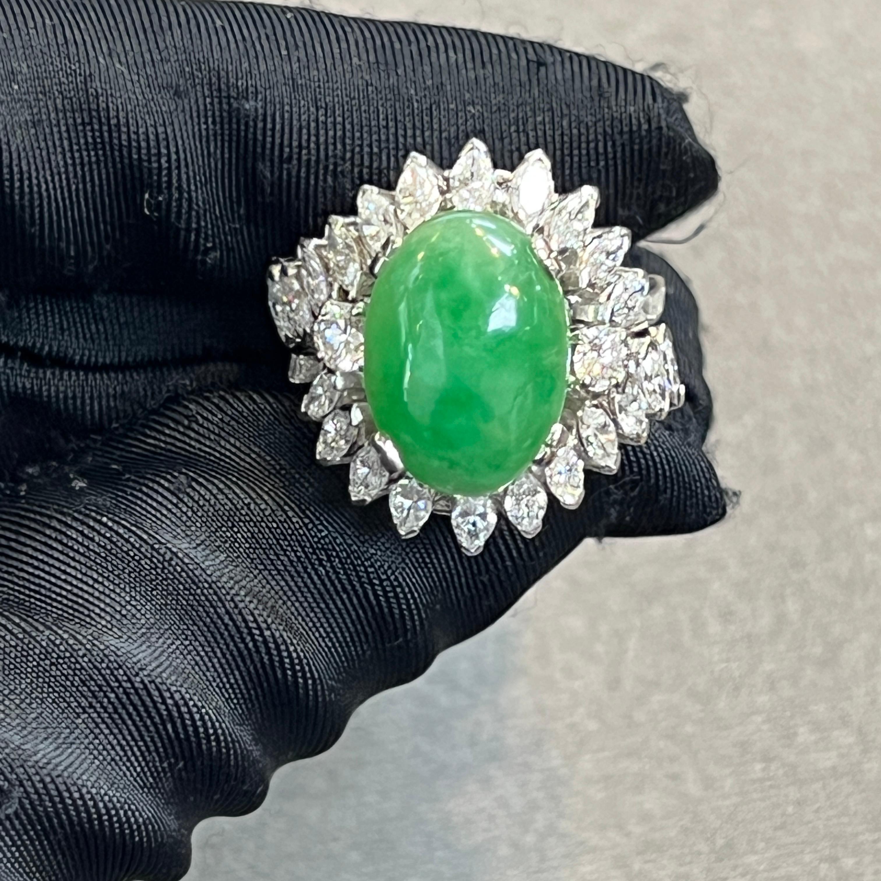 Mixed Cut Jade and Diamond Ring For Sale