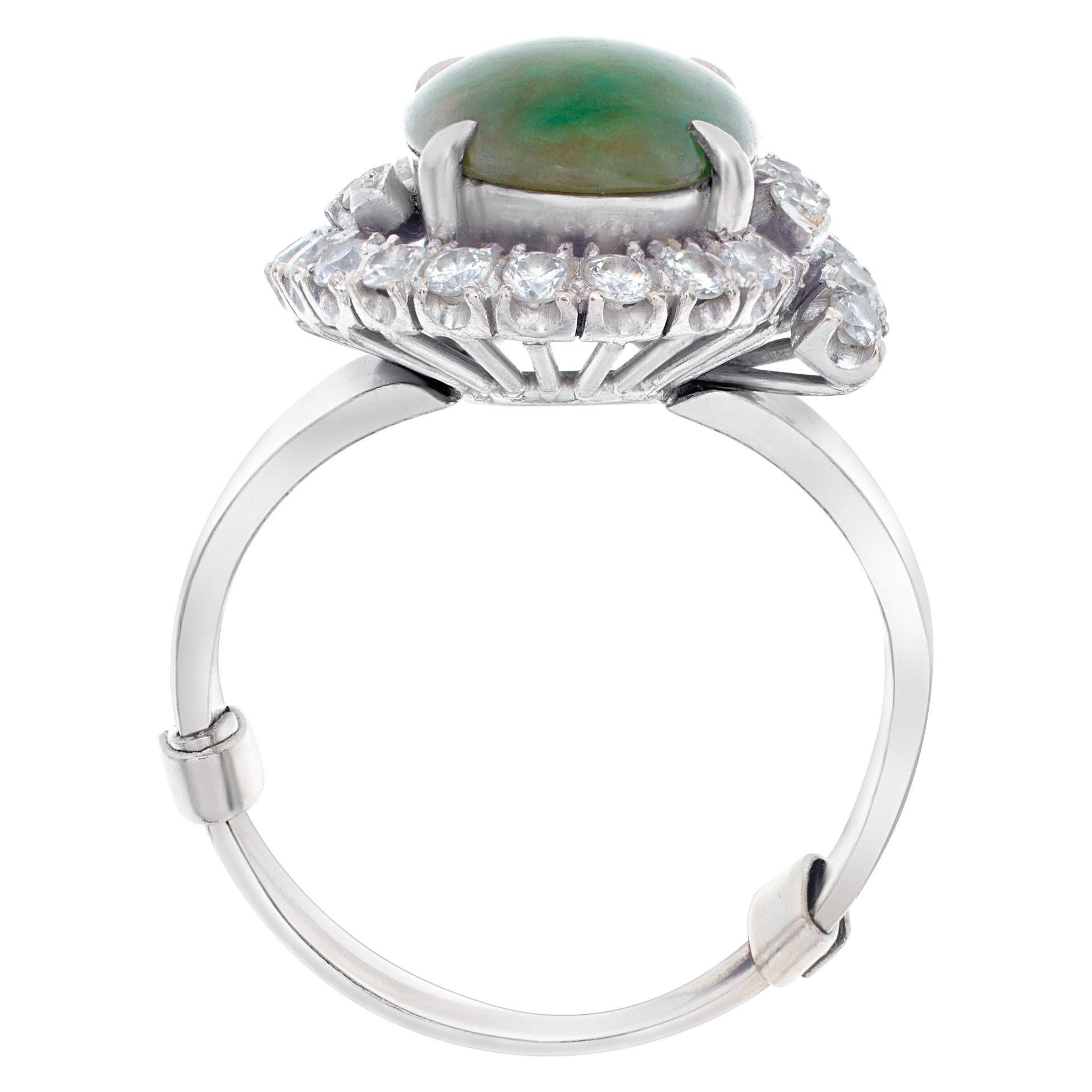 Modernist Jade and Diamond Ring in 14k White Gold with Approximately 0.50 Cts in Diamonds For Sale