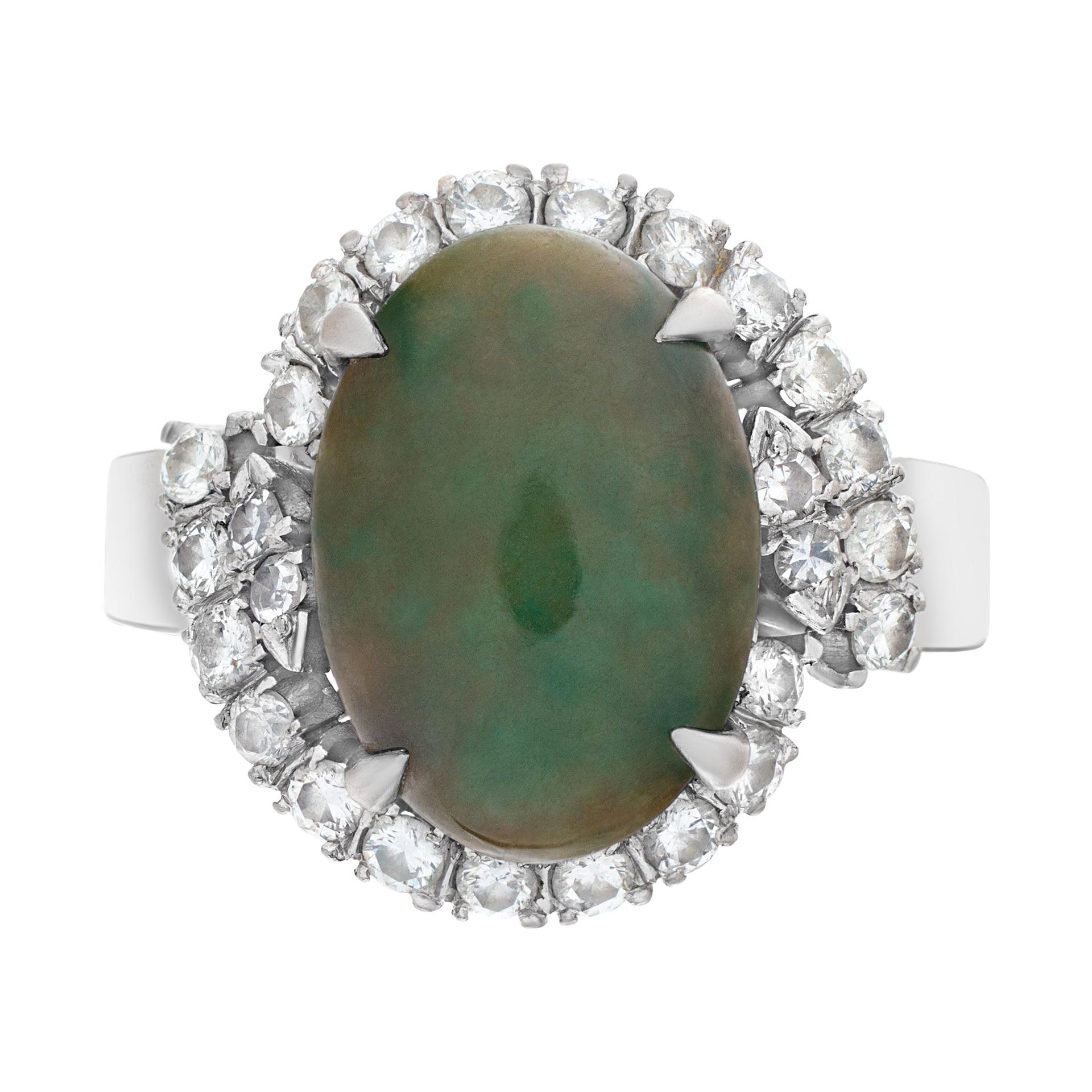 Jade and Diamond Ring in 14k White Gold with Approximately 0.50 Cts in Diamonds For Sale