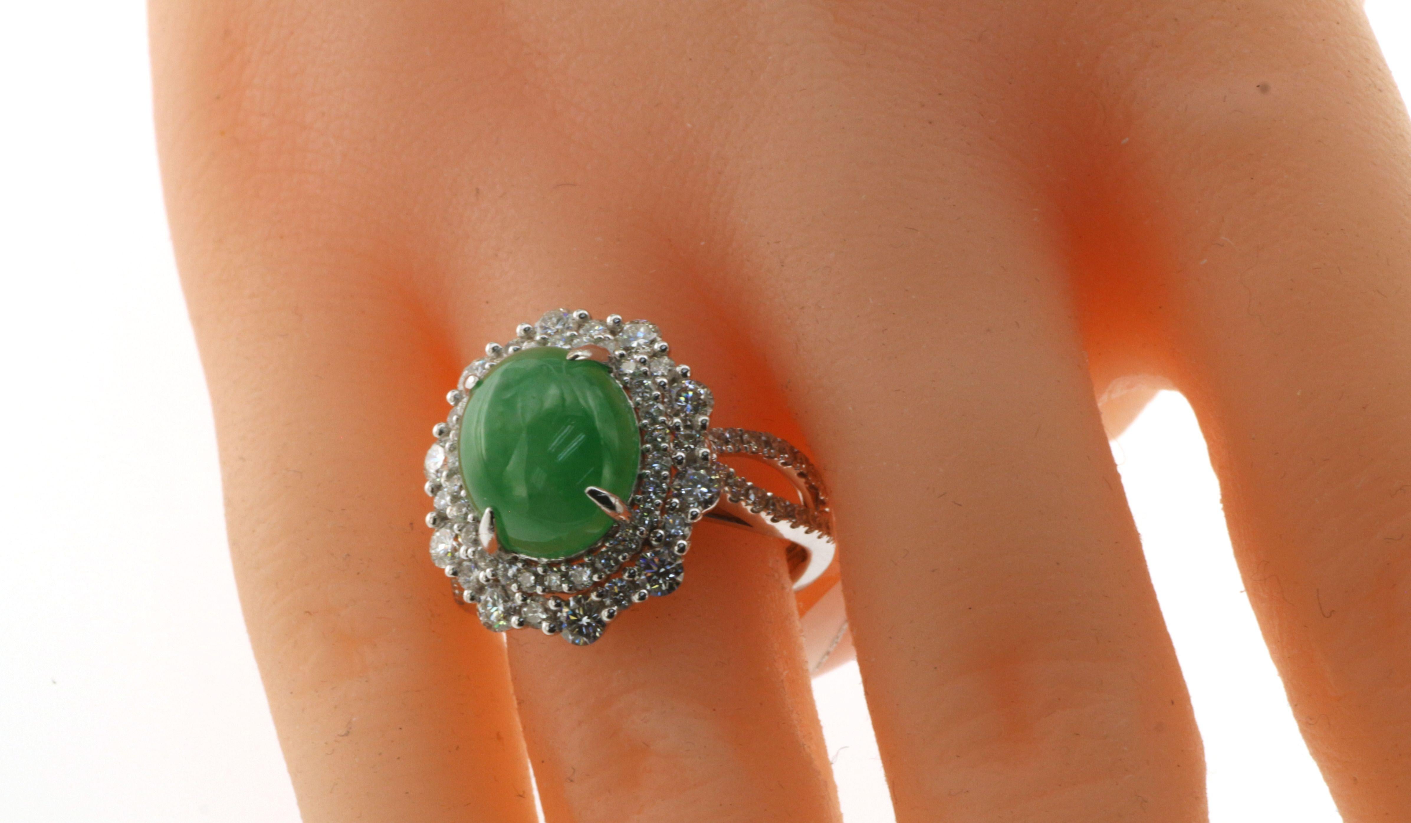 5.95Ct Jadeite and Diamond Ring in 18 Karat White Gold For Sale 3