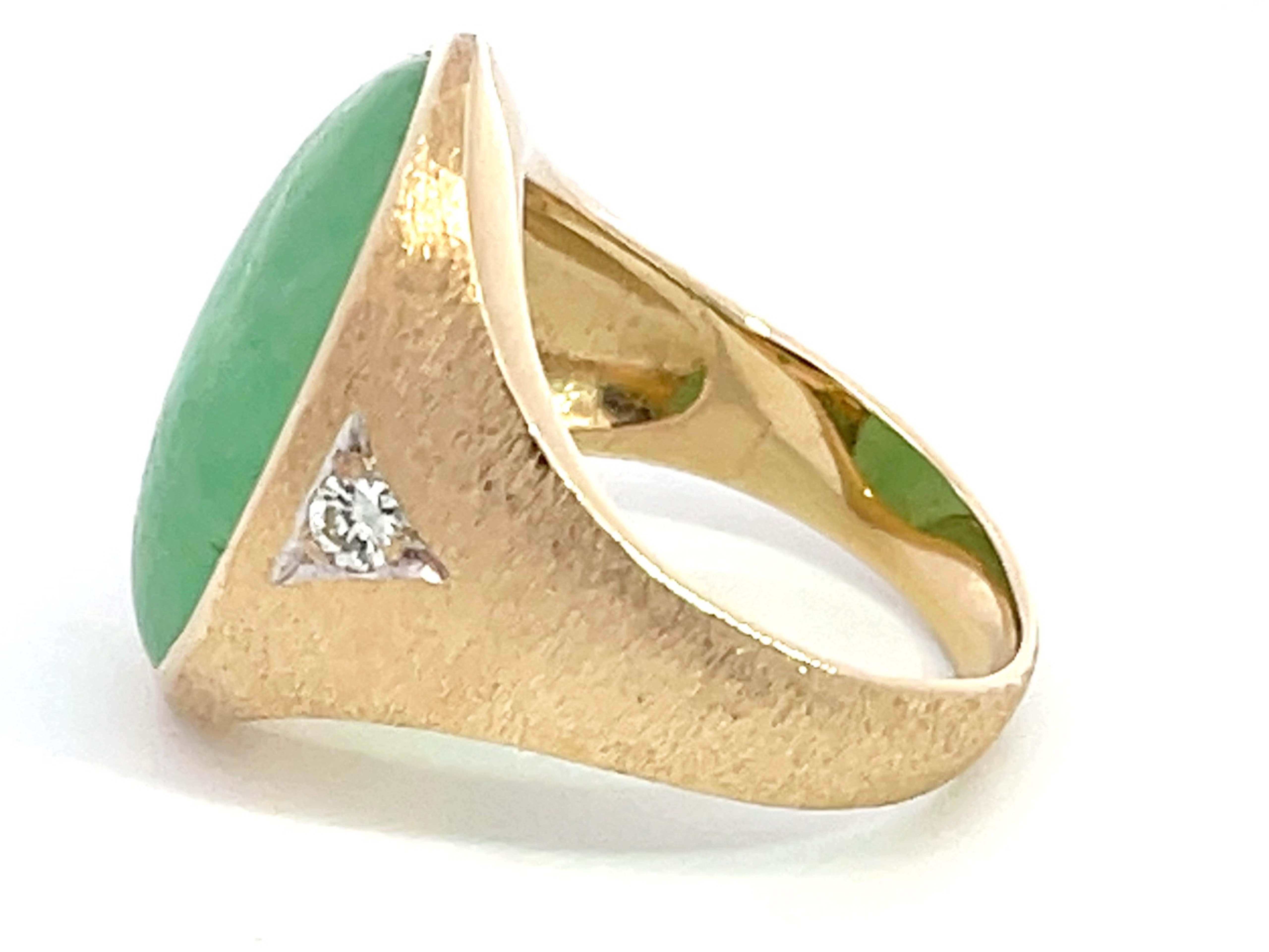 Cabochon Jade and Diamond Satin Finish Ring in 14k Yellow Gold For Sale