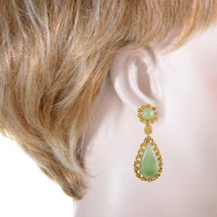Jade and Diamond Teardrop Gold Dangle Earrings