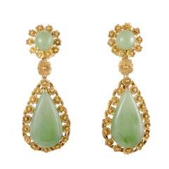 Jade and Diamond Teardrop Gold Dangle Earrings