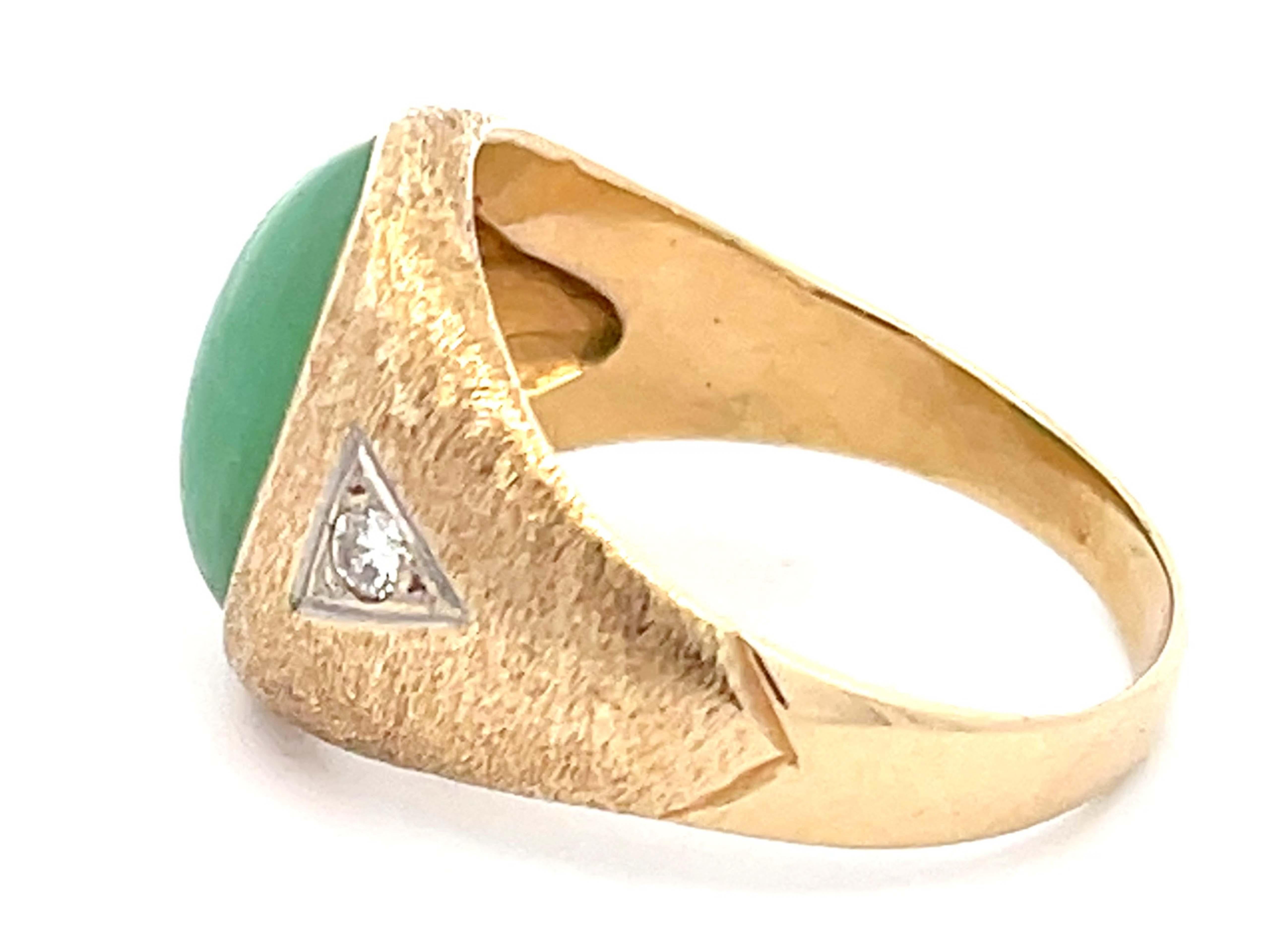 Cabochon Jade and Diamond Textured Finish Ring in 14k Yellow Gold For Sale