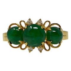 Jade and Diamond Three-Stone Ring in Yellow Gold