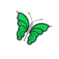 Jade and Diamond White Gold Carved Fine CHINESE JADE BUTTERFLY Brooch or Pendant