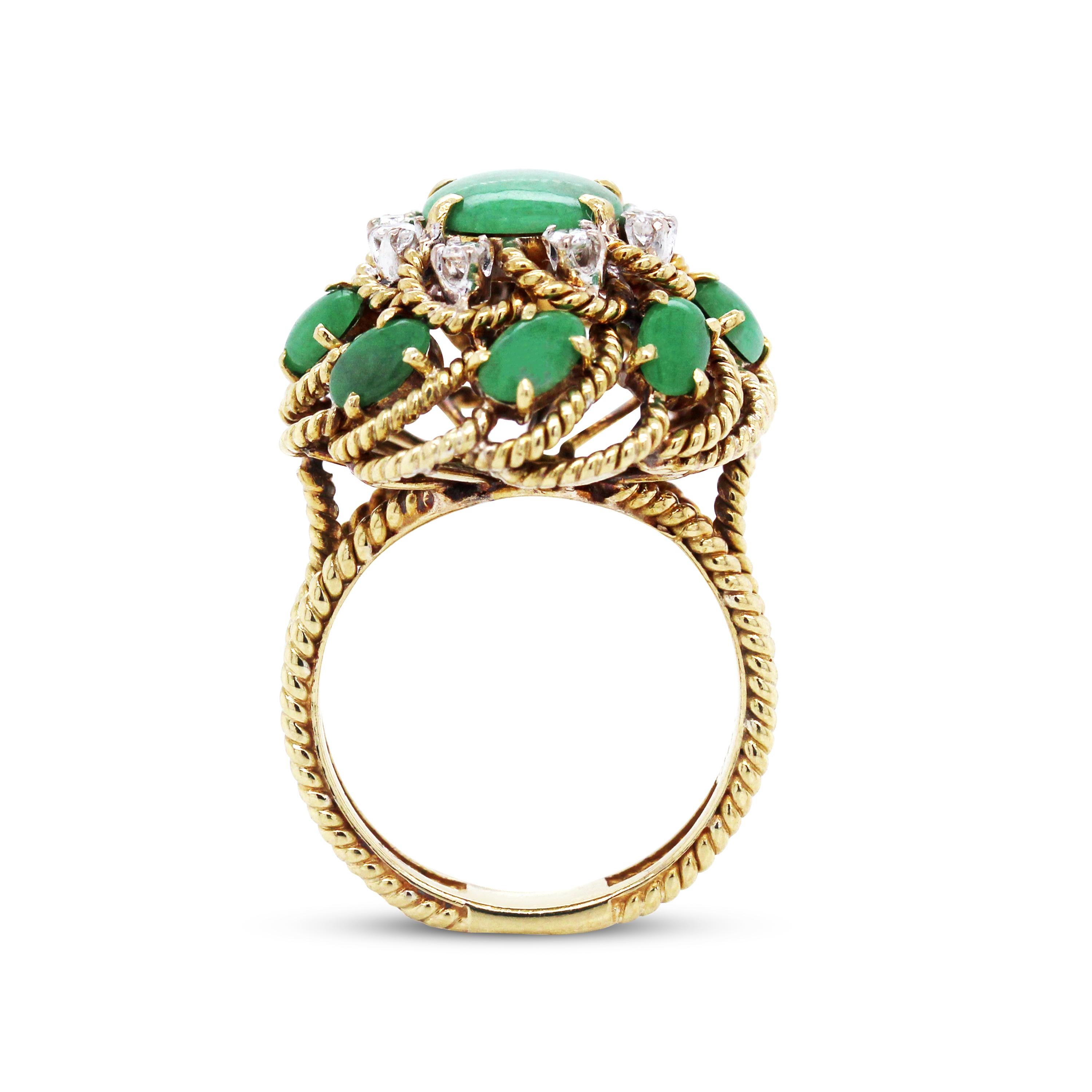 Jade and Diamond Yellow Gold Cocktail Ring In Excellent Condition In Boca Raton, FL