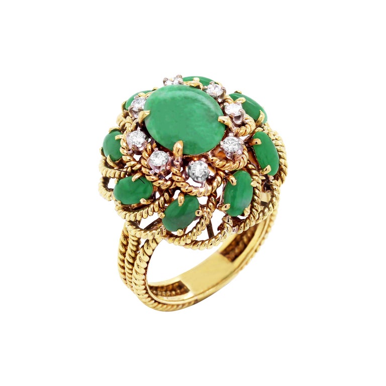 Jade and Diamond Yellow Gold Cocktail Ring For Sale at 1stDibs