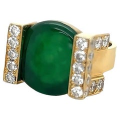 Bague cocktail en or jaune 18 carats, jade et diamants